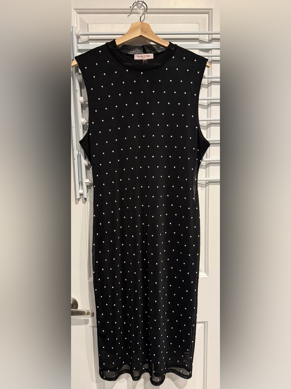 Sleeveless Black Mesh Polka Dot Midi Dress